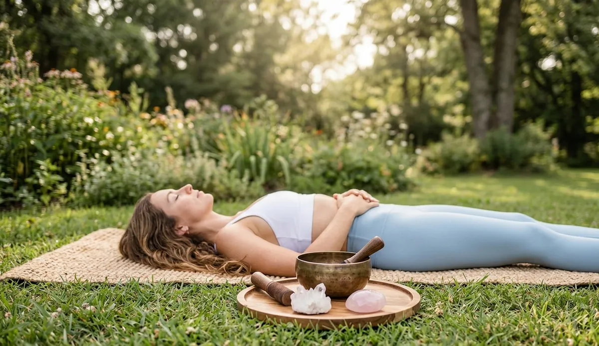 Relajación en sesión de breathwork con cuenco — integración tras la práctica